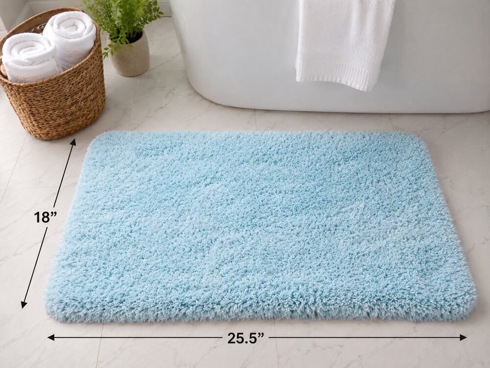 Alayrac Baby Blue Shag Bathroom Mat Super Soft Plush Polyester 25.5” x 18”